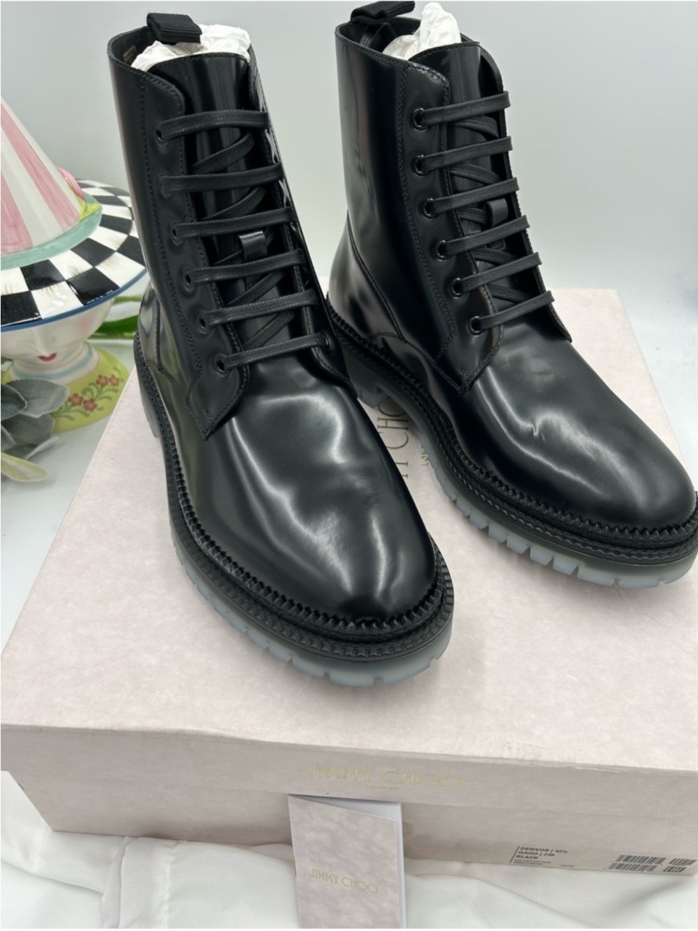 Men’s Jimmy Choo, Denvor black leather lace up combat boots size 42.5/9 US